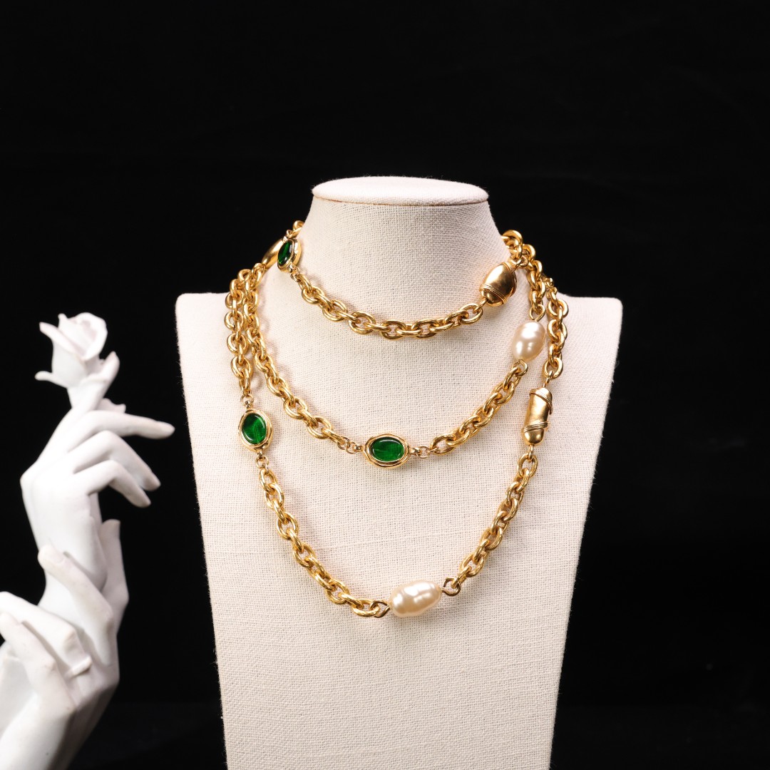 95新 Chanel/香奈儿 柚礼中古/香奈儿绿琉璃金币项链LE512029