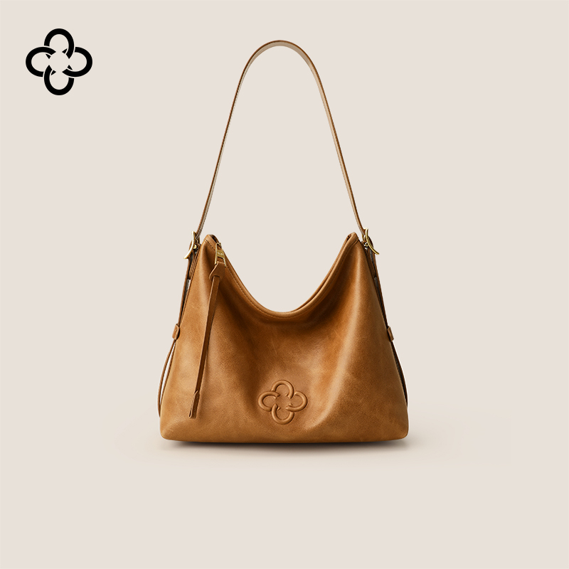 CASSILE/卡思乐松涛托特包秋冬新款复古植鞣牛皮大容量斜挎hobo包