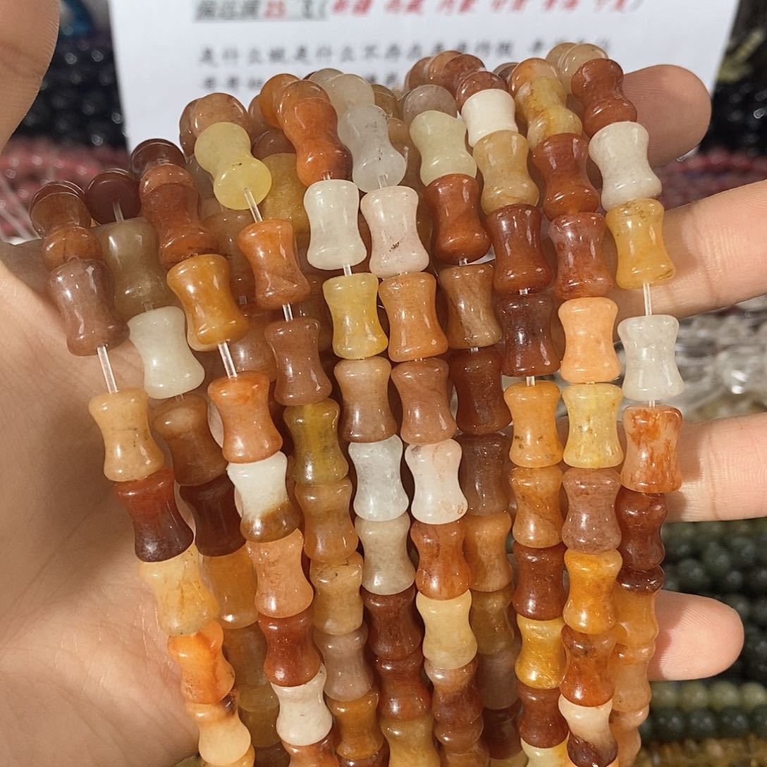 玛瑙/玉髓珠宝半成品未镶嵌一条天然12X8mm金丝玉竹节
