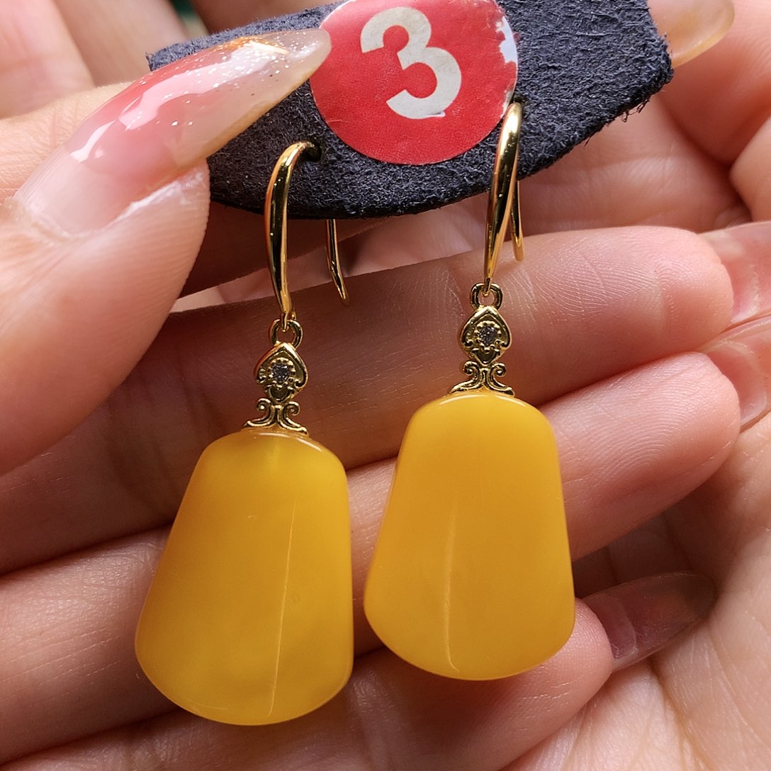 蜜蜡耳饰银S925镶嵌耳坠