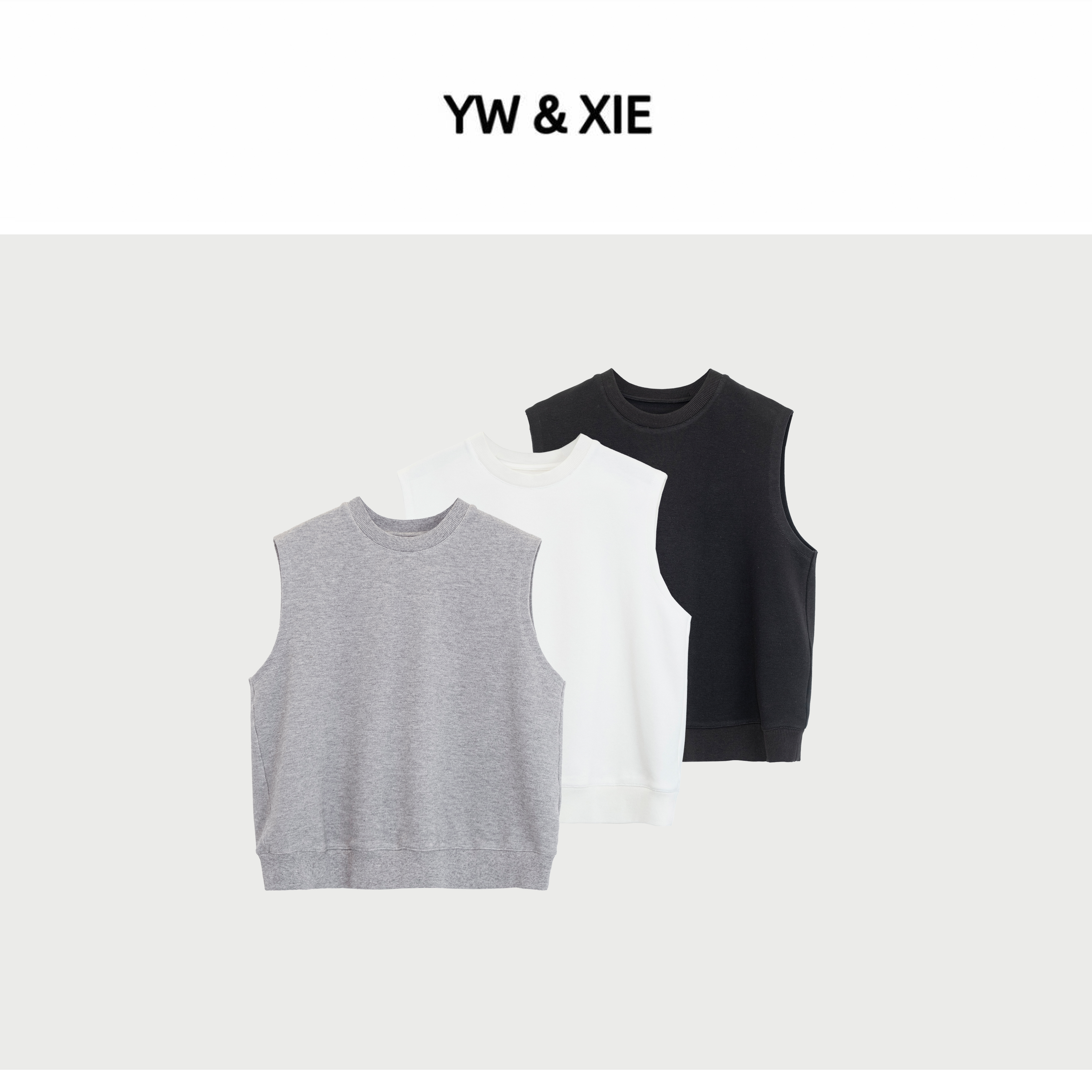 YW&XIE《1103》宽松型纯色卫衣背心设计师INS风圆领无袖马甲