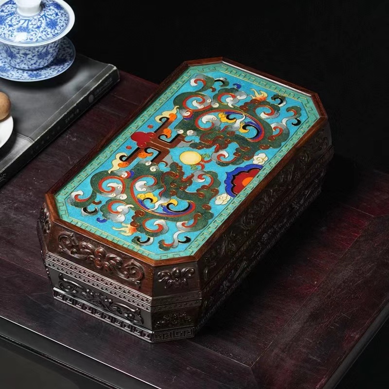 【从头再来】 LGGH10  景泰蓝红木雕刻盒