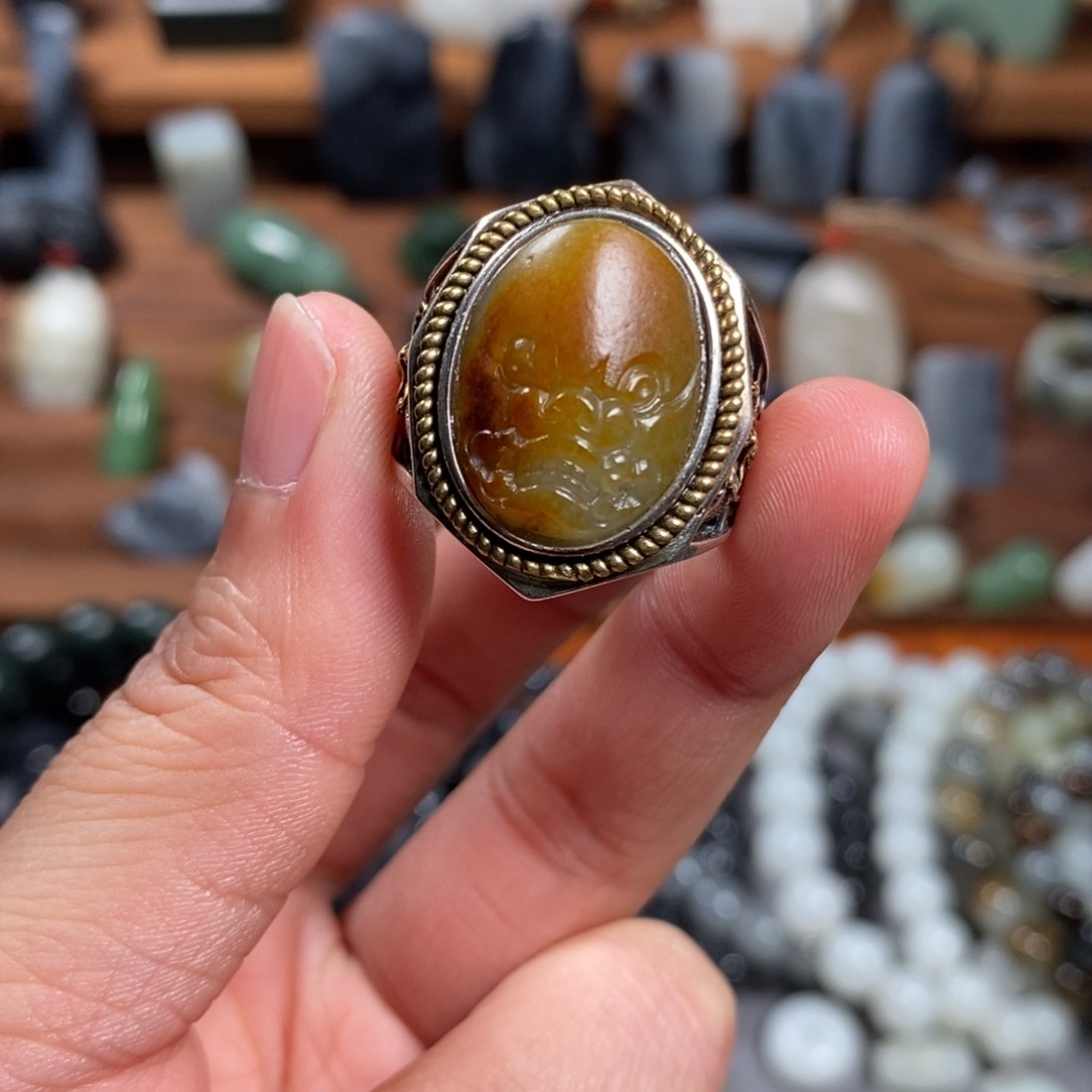 和田玉戒指银S925镶嵌