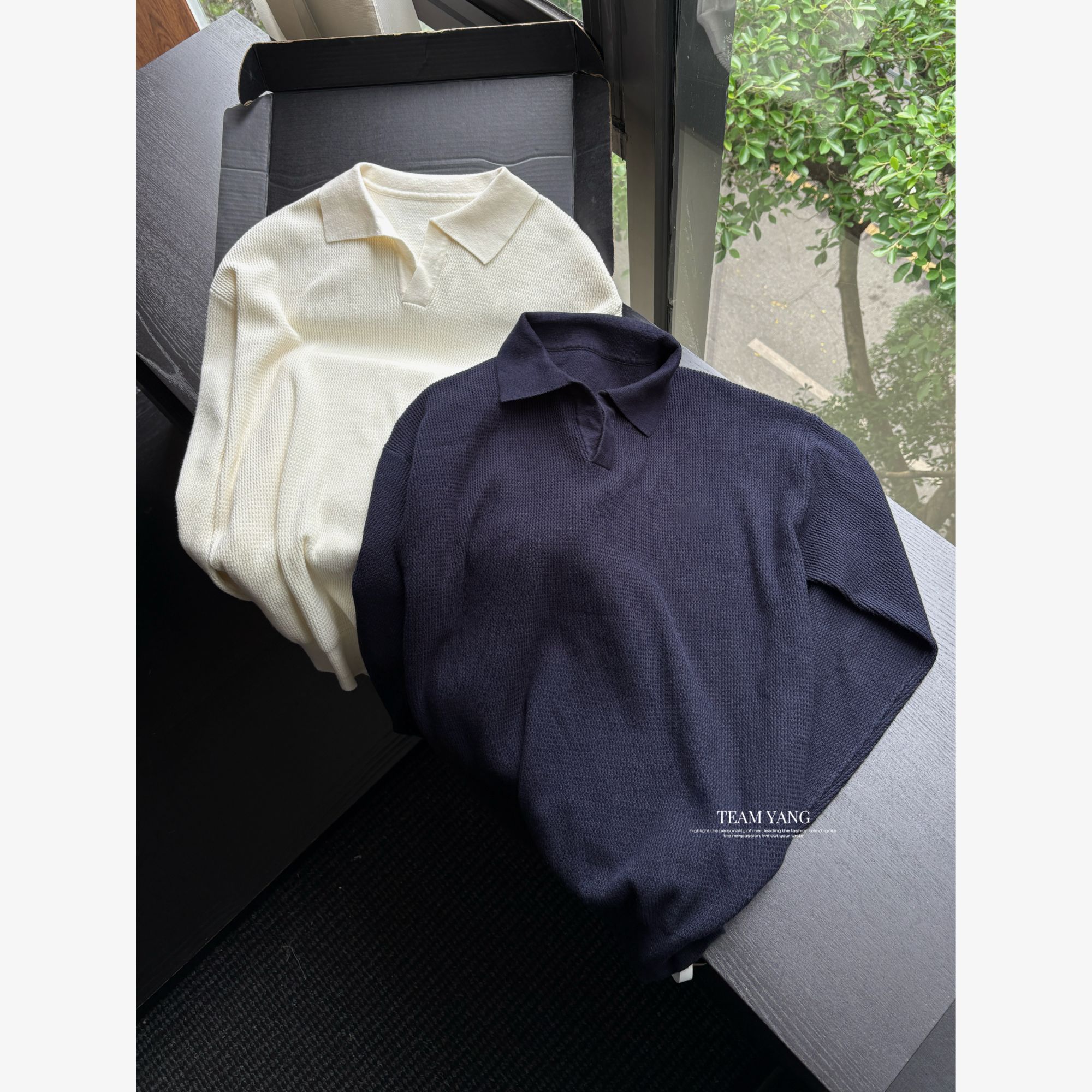 Team Yang-秋冬新品a家羊绒针织翻领海鸥领极简老钱百搭毛衣9062