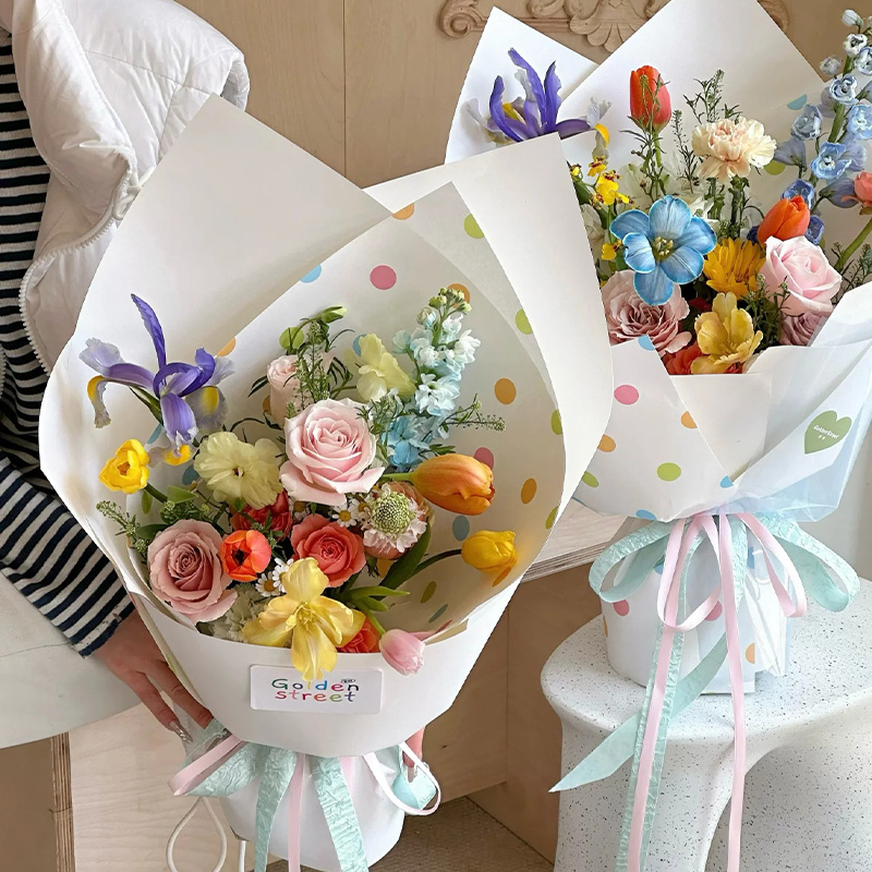 【花约】ins风彩色波点纸鲜花包装花束纸防水材料创意礼物花店资材