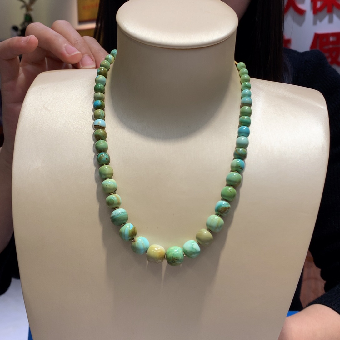 绿松石水波纹锁骨链18K金镶嵌