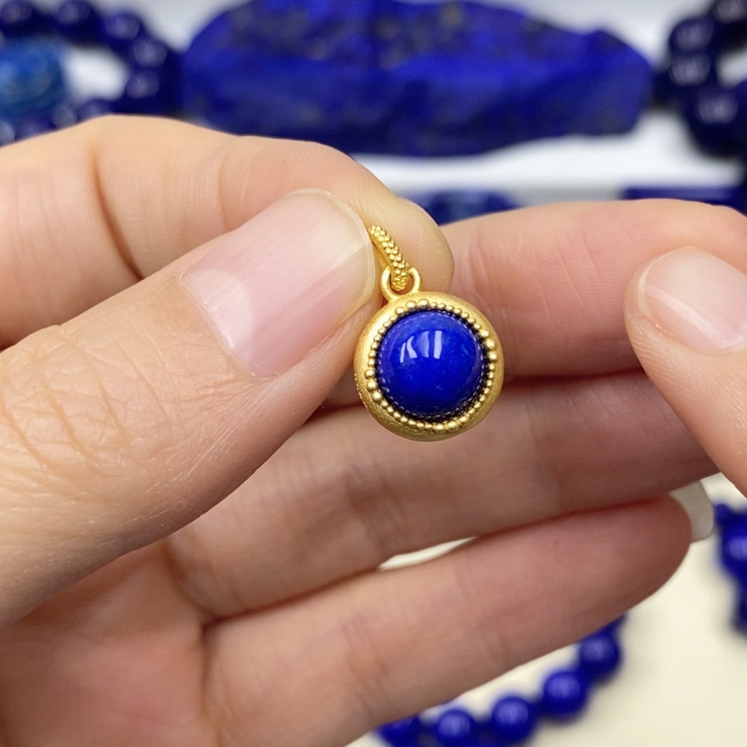 青金石颈饰银S925镀金镶嵌