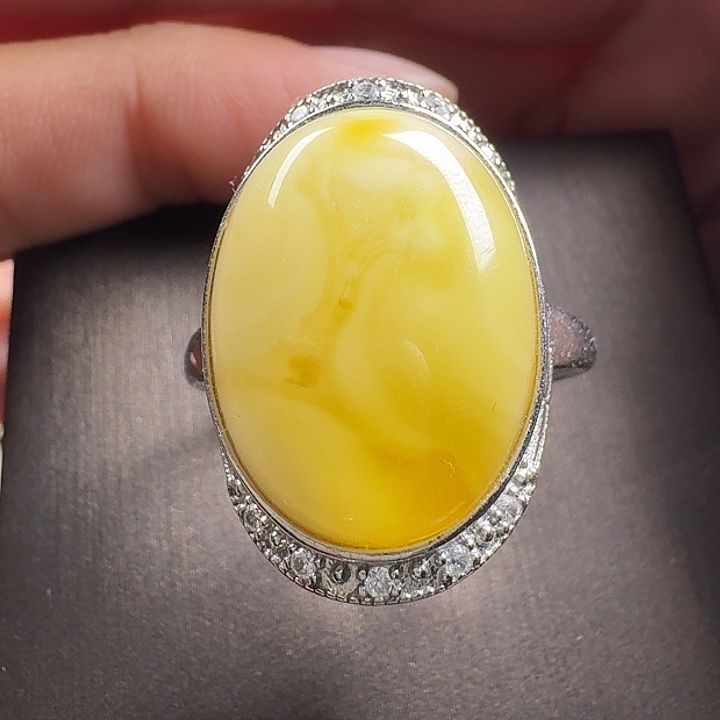 蜜蜡银S925镶嵌戒指戒指