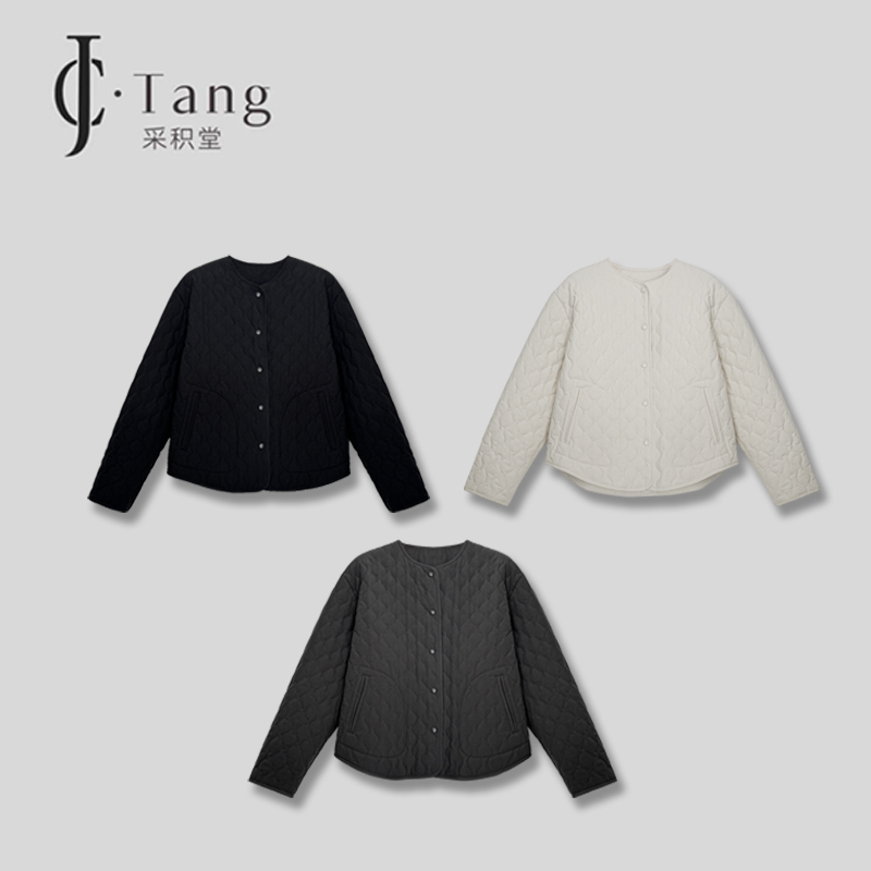 CJ采积堂女装时尚格纹圆领经典纽扣百搭外套 55985