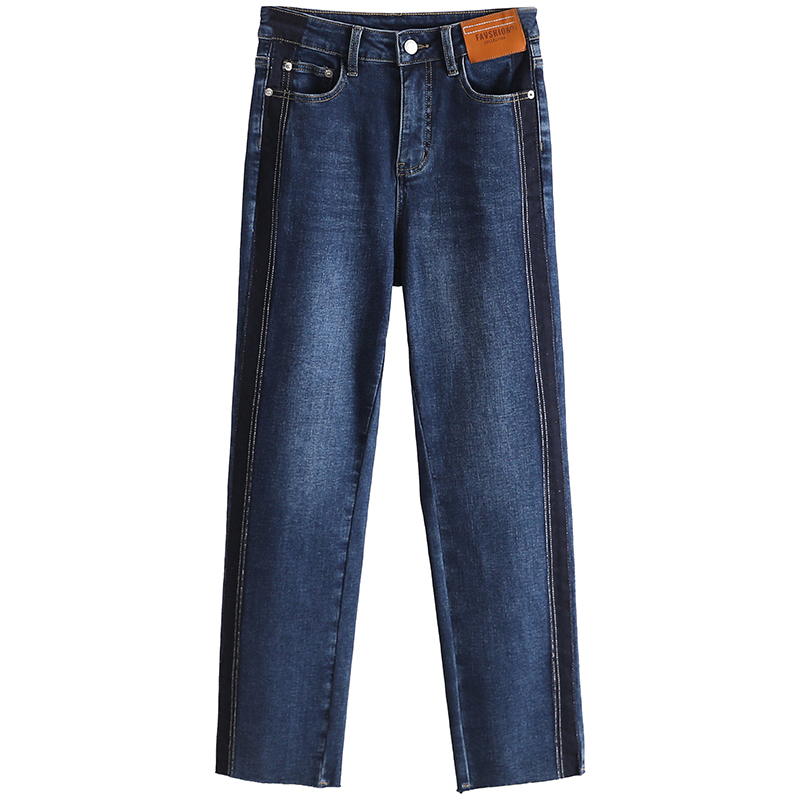 【开播福利】韩版拼色修身小脚百搭牛仔裤#PHD48Z009