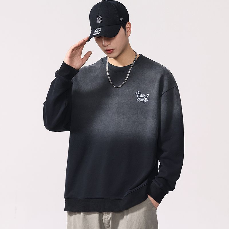 100%纯棉洗水渐变圆领卫衣男秋冬2025新款宽松休闲印花长袖5620