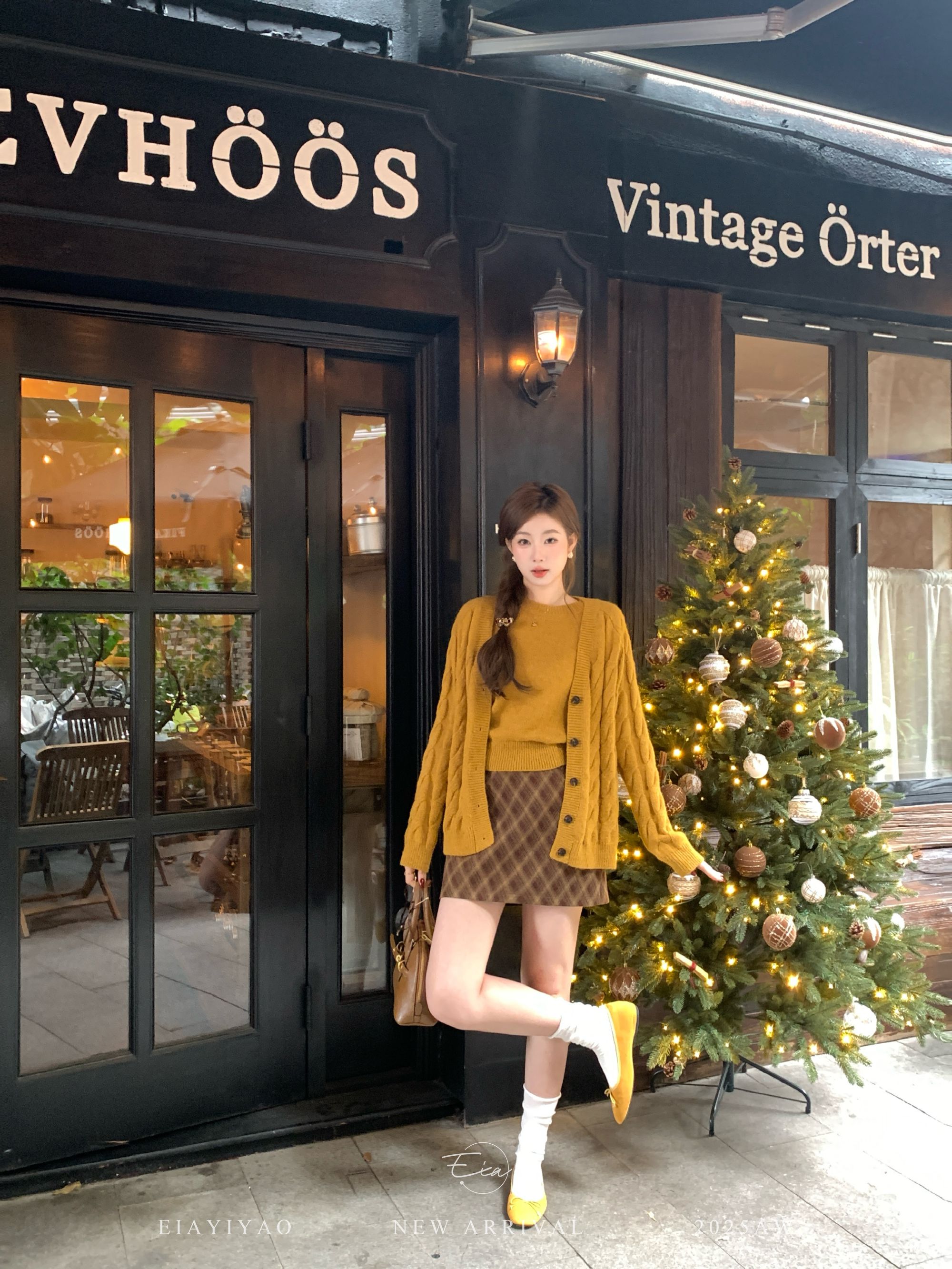 EIA一尧【橘子奶霜半裙】10羊毛格纹半裙miu系气质复古韩系显瘦ins