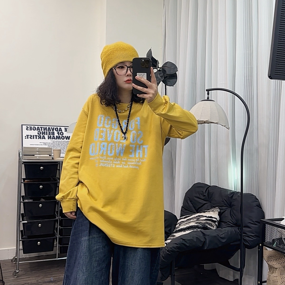 哆唛859935款圆领长袖字母宽松秋季新款欧韩时尚潮流百搭休闲卫衣
