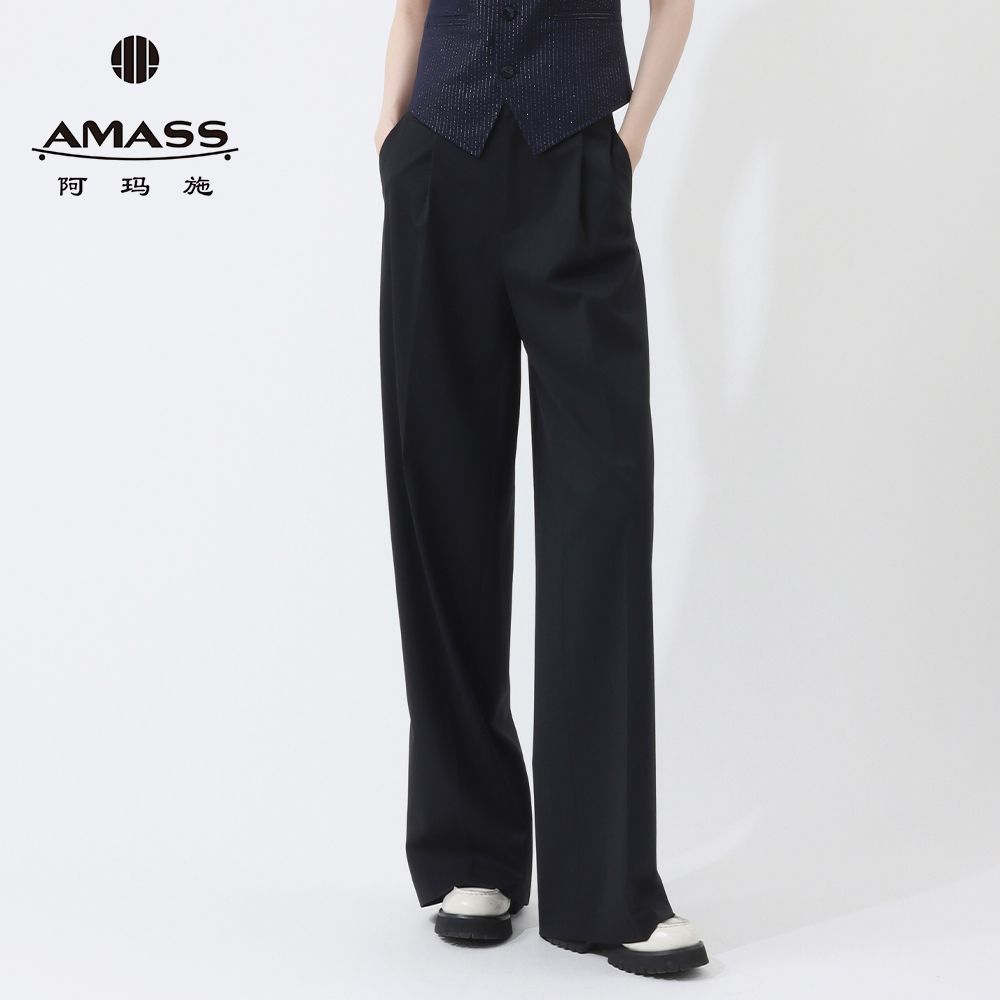 阿玛施AMASS新款阔腿裤经典招牌面料随性垂顺加长西裤女装5100649