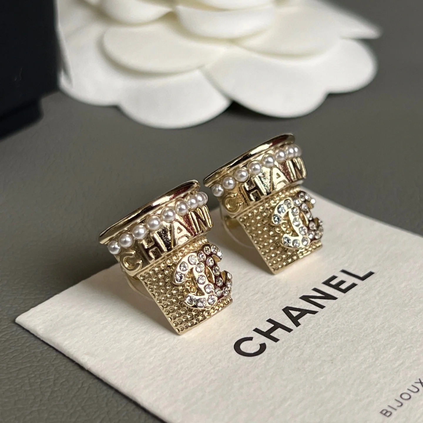 未使用 Chanel/香奈儿 耳钉花盆香槟金经典时尚