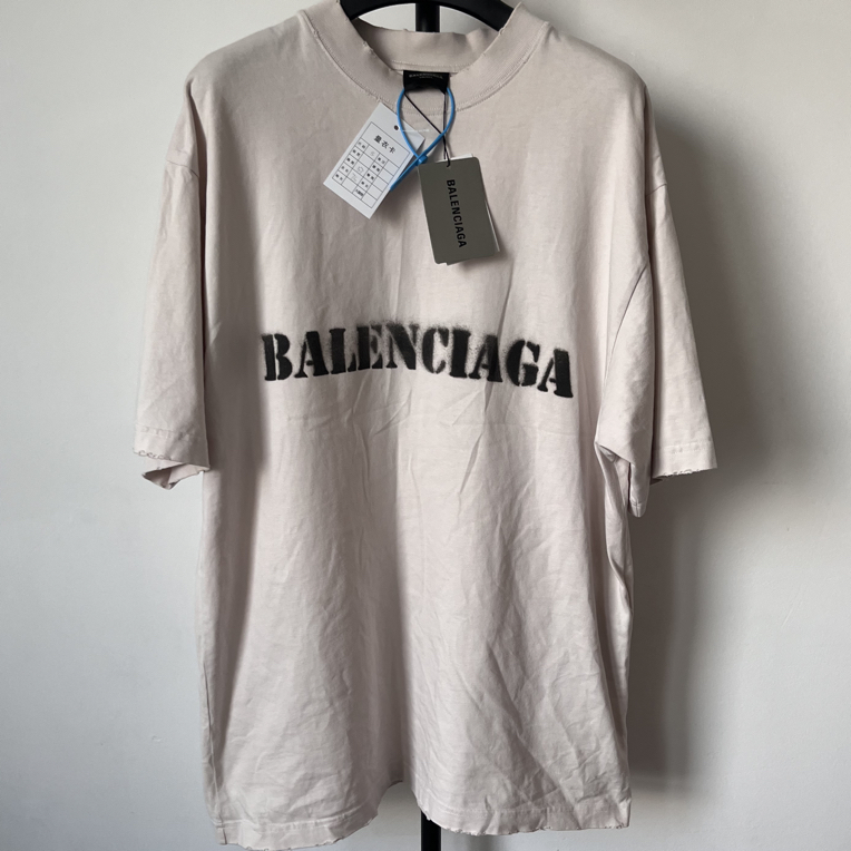 未使用 Balenciaga/巴黎世家 字母圆领磨损效果套头短袖S码 01334