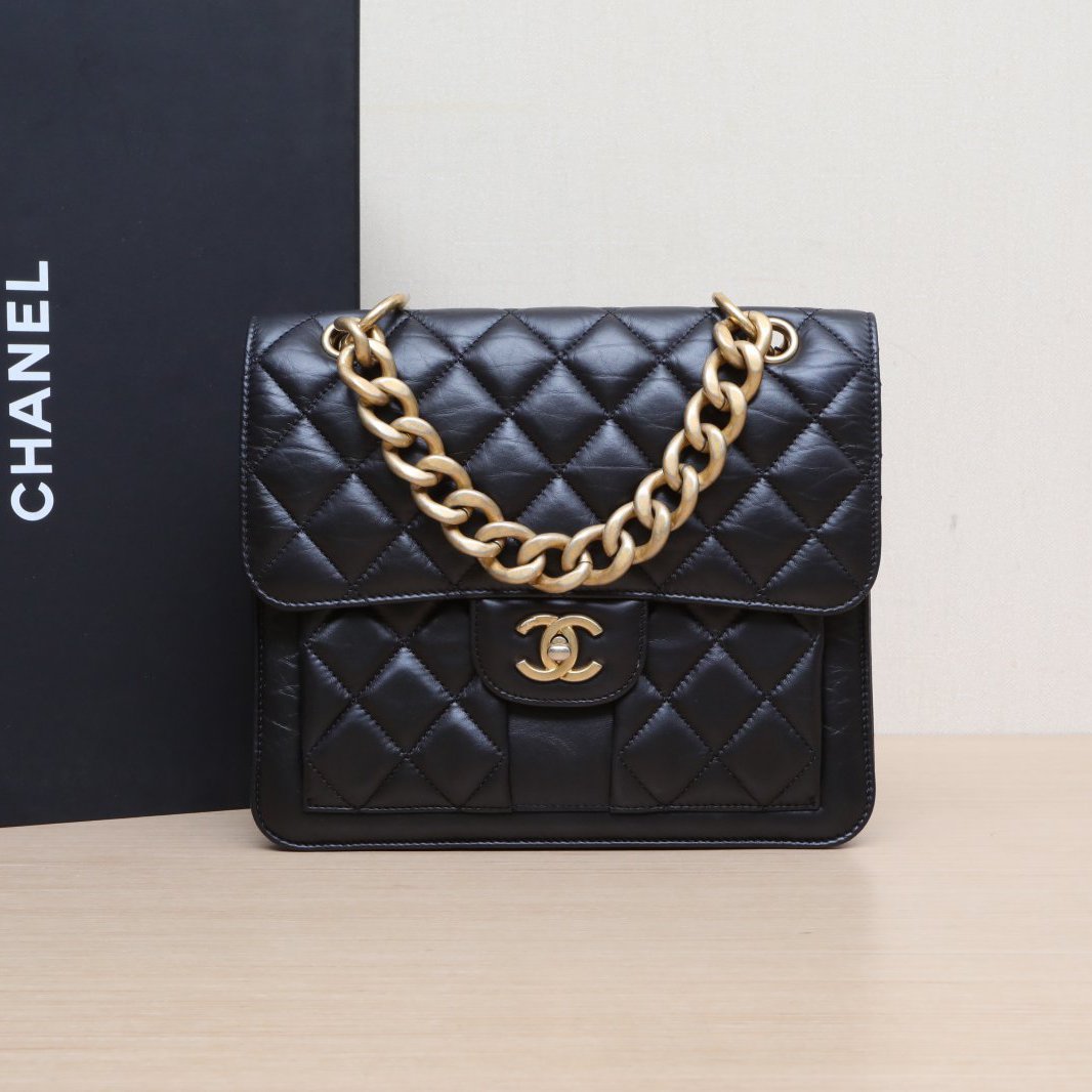 99新 Chanel/香奈儿 【黑黑】23S 手柄双肩包 黑色 芯片开 金扣