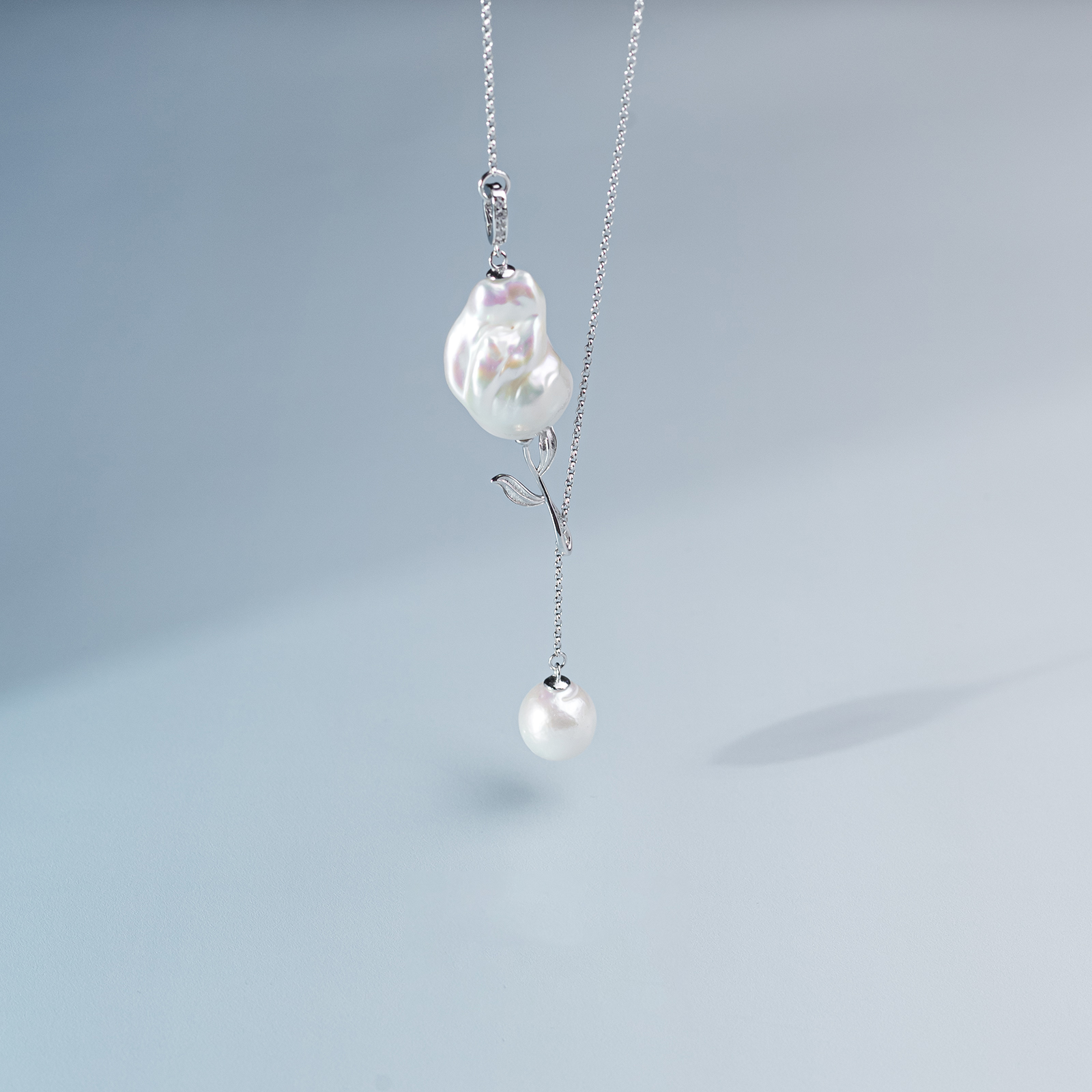 珈白丽“白玫瑰淡水珍珠项链11-15mmS925银-多样性发货【曼曼设计】