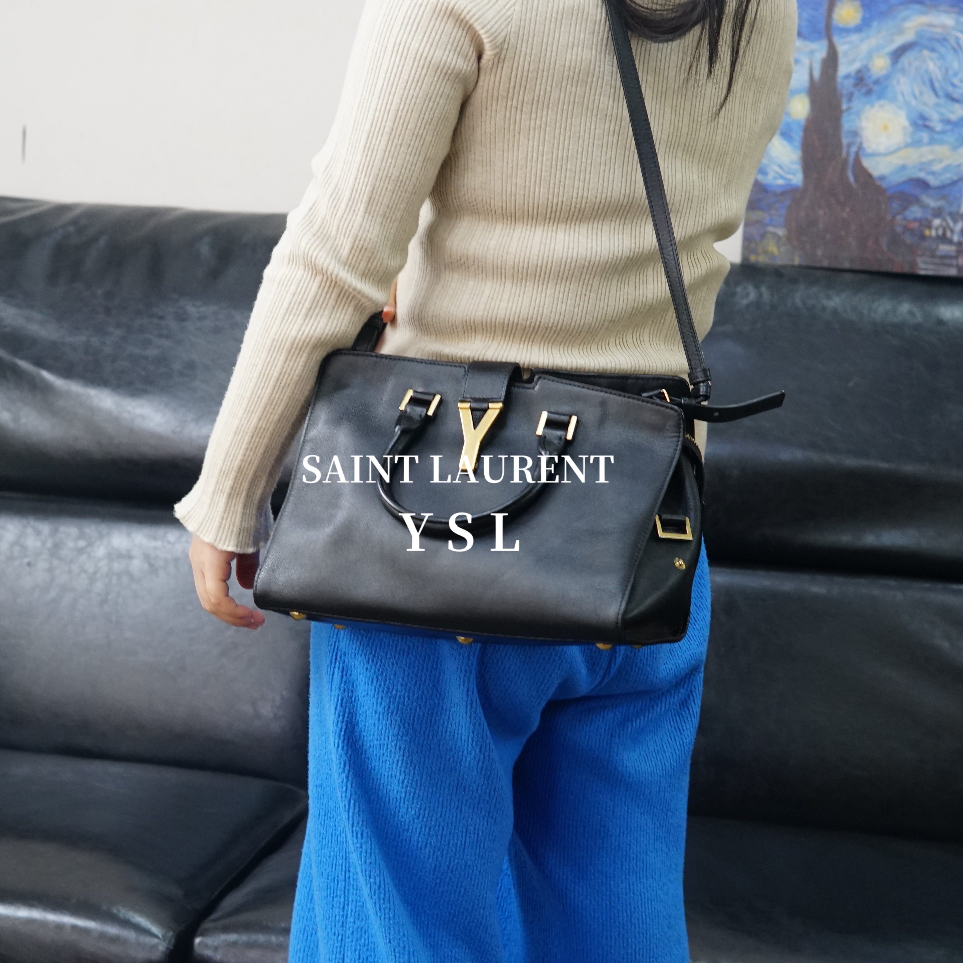95新 YSL/圣罗兰 黑金斜挎包/FYNA12713013/3013
