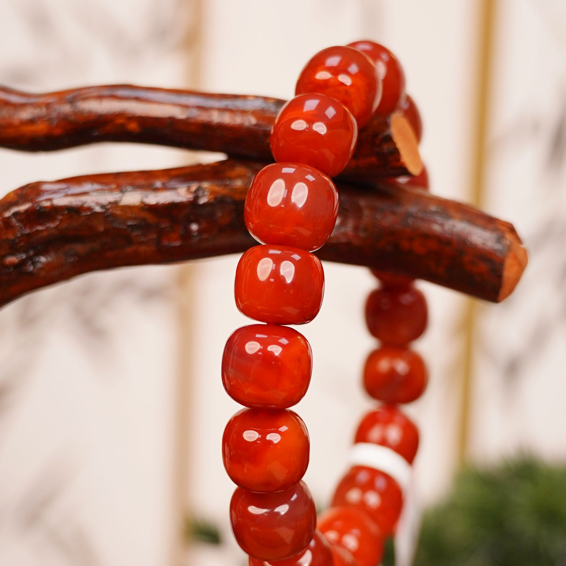 SNH10028孤品 精品 南红 玛瑙 火焰纹 老型手串