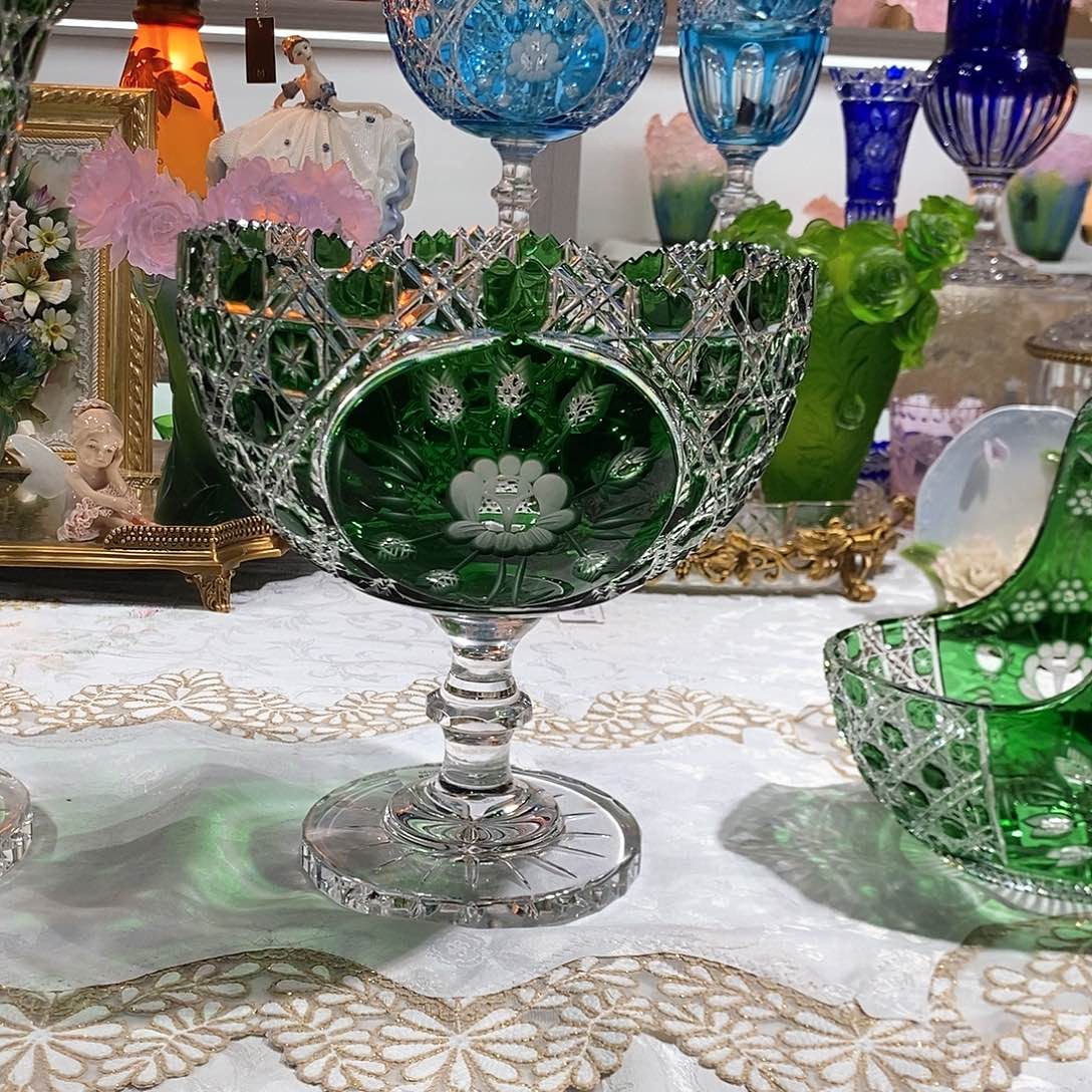 摆件进口德国水晶高脚果斗摆件