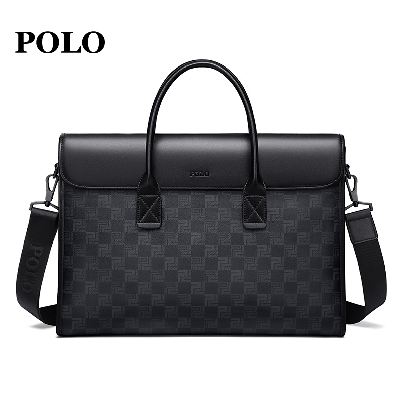 POLO经典格子商务包男休闲百搭电脑包简约潮流单肩包轻奢男士包包