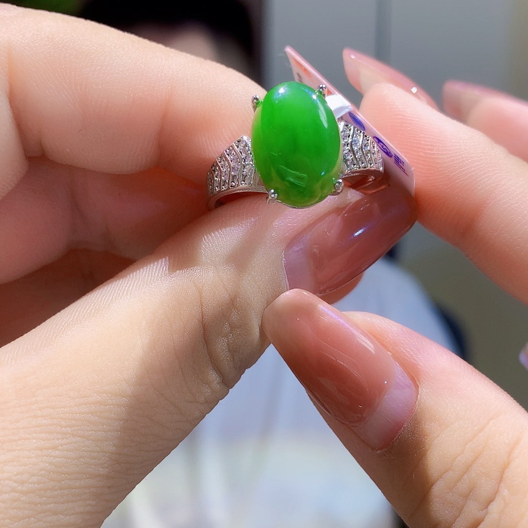 和田玉（碧玉）戒指银S925镀金镶嵌