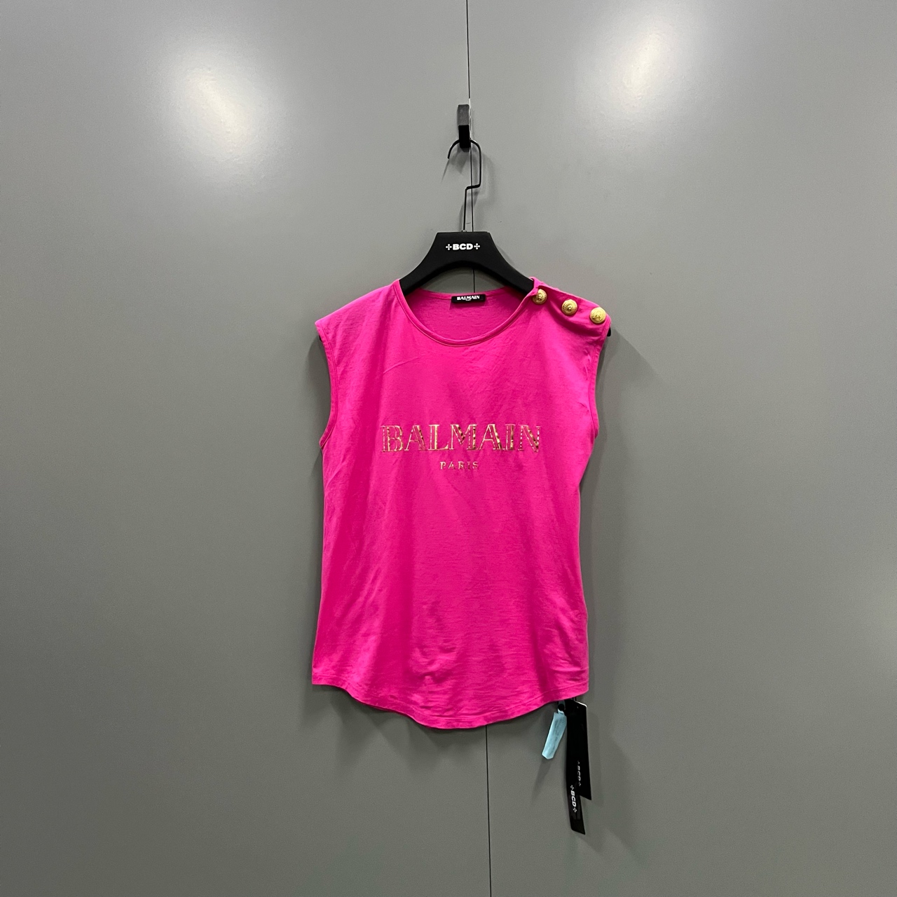 99新 BALMAIN/巴尔曼 zz1 巴尔曼 粉色烫金logo背心40码/204609