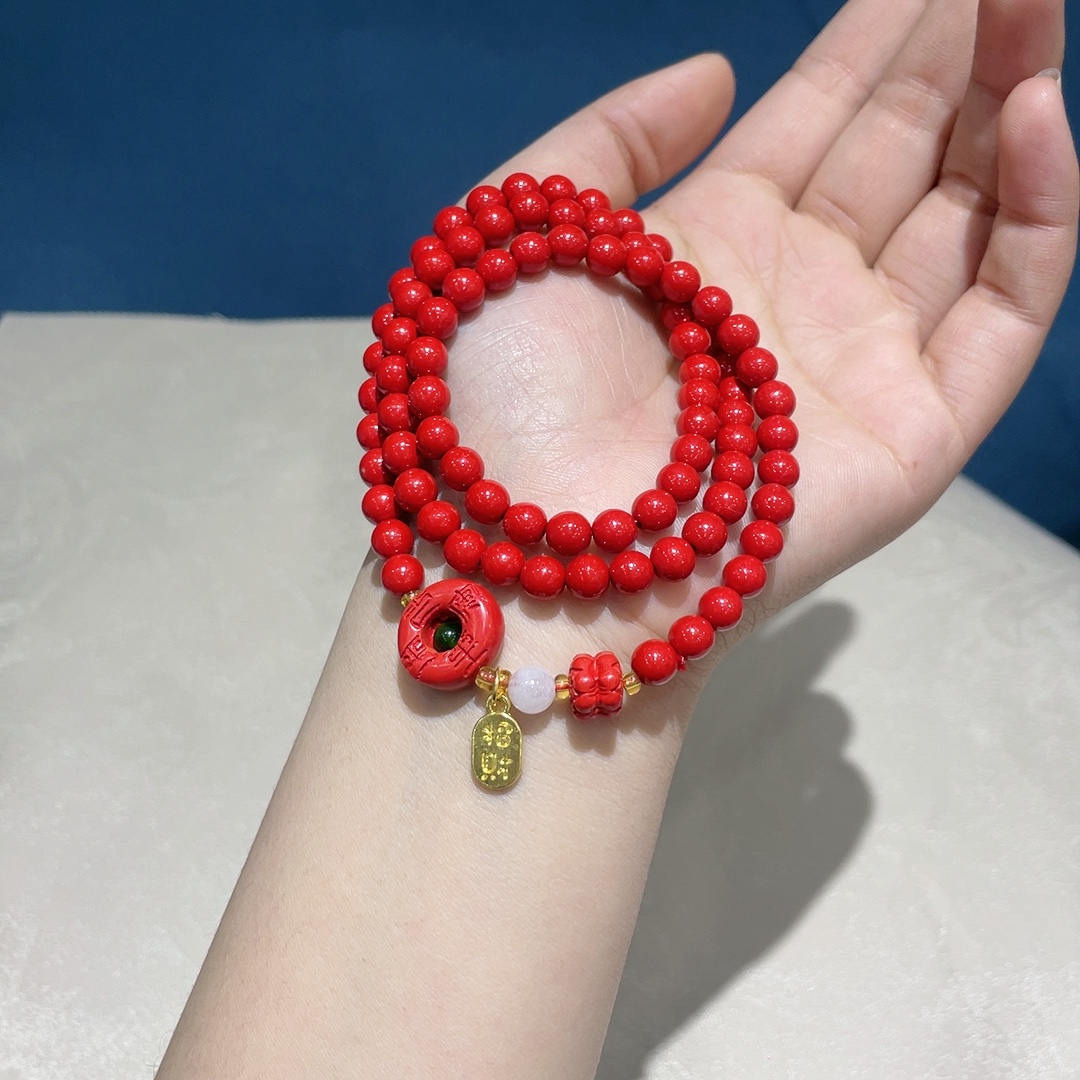 含辰砂工艺品朱砂辰砂红砂三圈手串时尚新款百搭手串