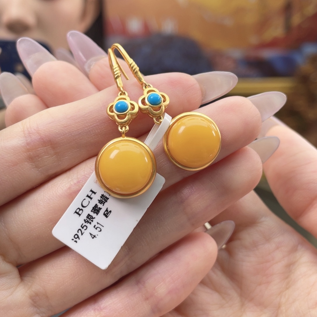 琥珀项链银S925镶嵌琥珀蜜蜡