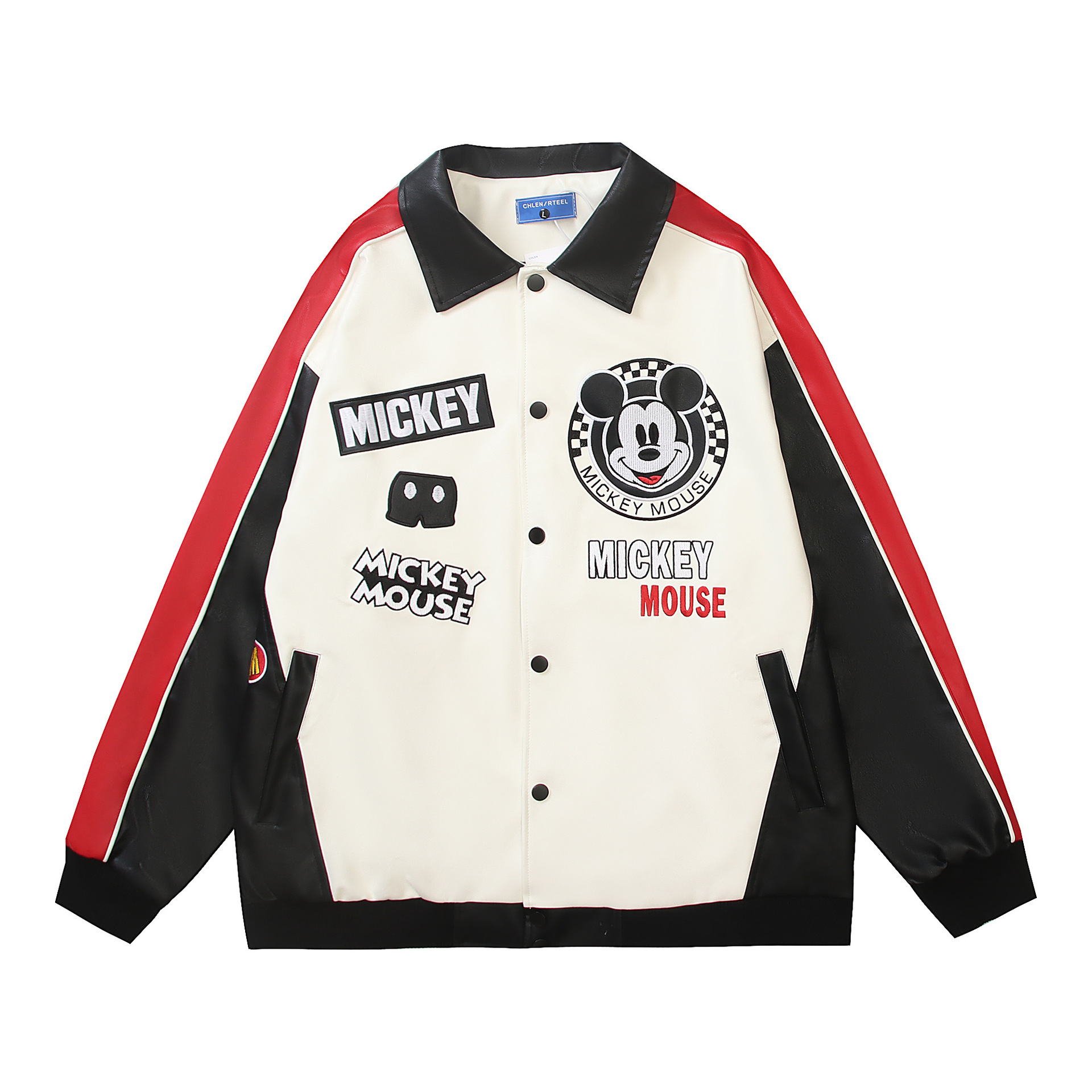 美式复古飞行服皮夹克男女秋季小众设计卡通米奇情侣外套