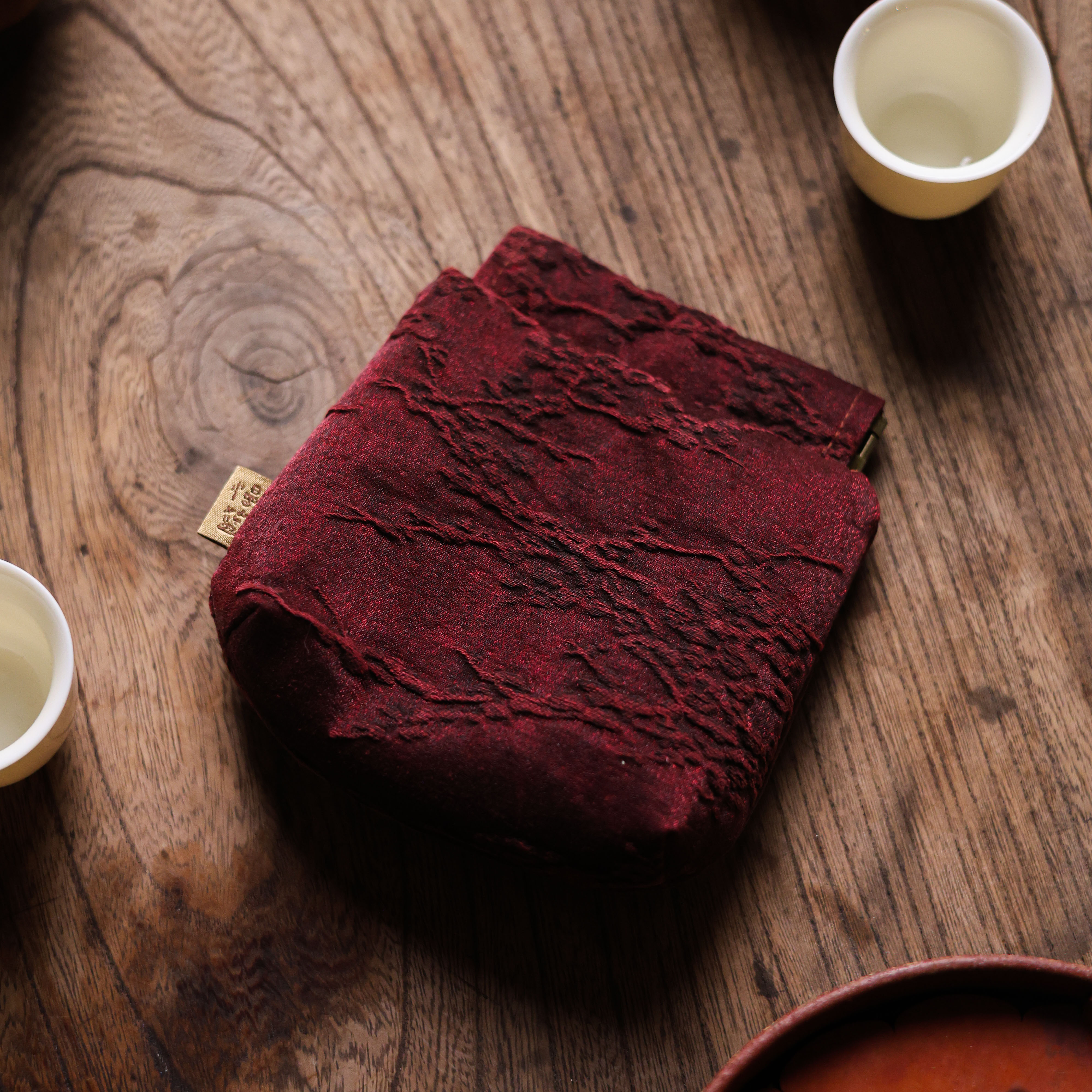 【陶珊居】<冰梅>安克拉红香云纱弹口包（慢蓝S0766）