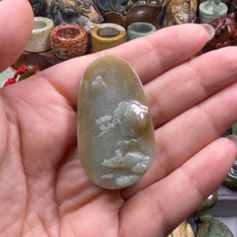 吊坠(不含链)未镶嵌岫岩老玉（透闪石质玉）忍***桶