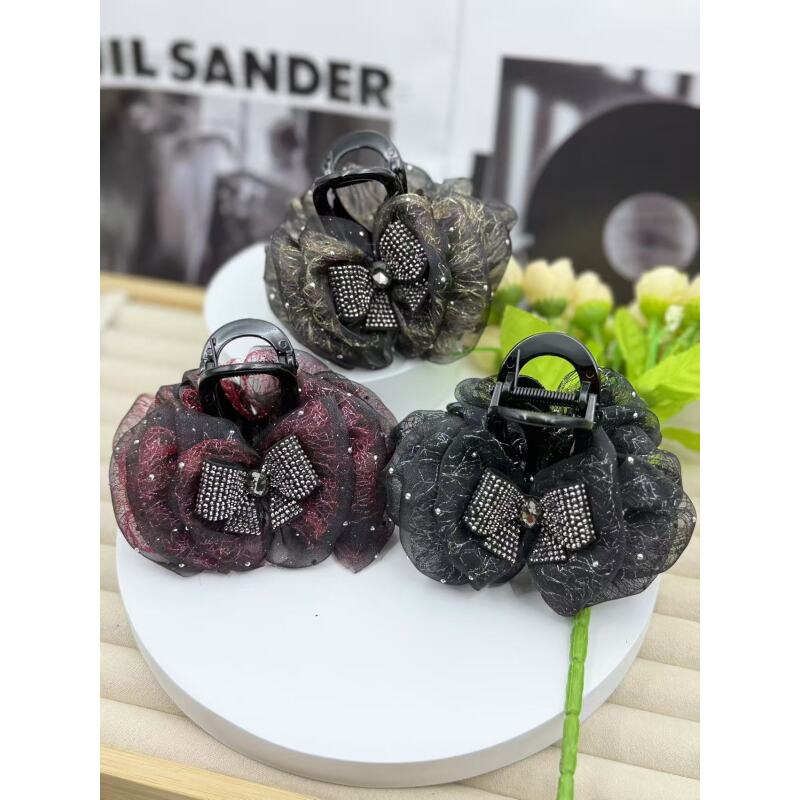 诗泊雅 新款欧根纱蝴蝶结发夹法式高级感发饰后脑勺鲨鱼夹