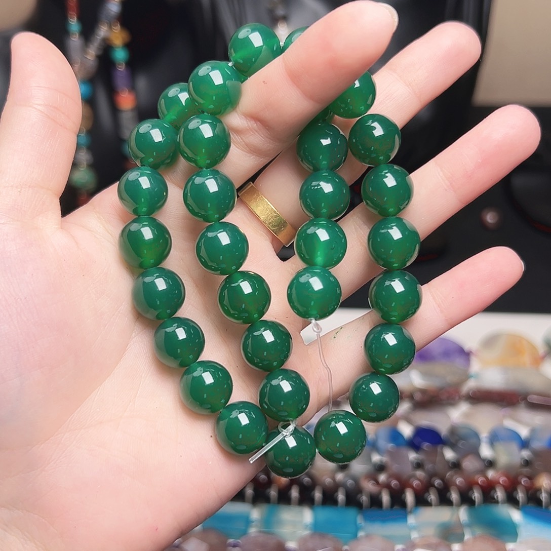 玛瑙/玉髓合金珠宝半成品x59 14m 深林凝翠玛瑙圆珠一条