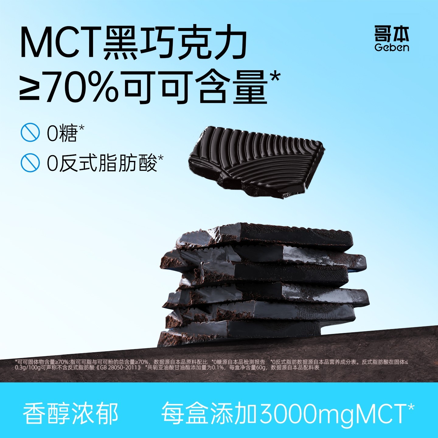 【哥本】MCT黑巧克力纯可可脂健身加餐下午茶加餐零食健身独立包装