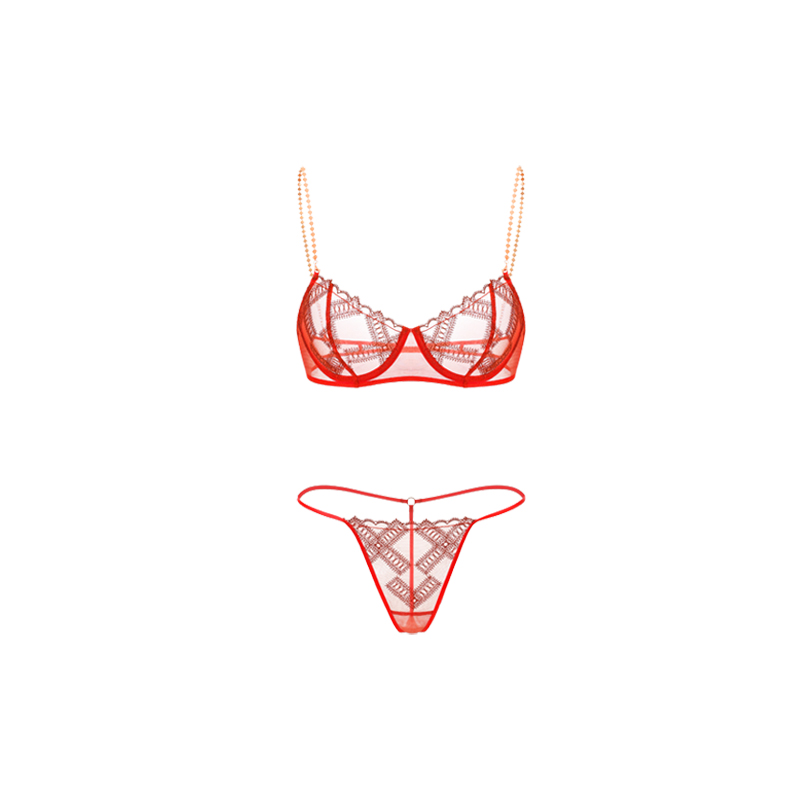 【红气养人】BOUDOIR WHISPERS｜内衣性感蕾丝红色吊带蕾丝小胸套装