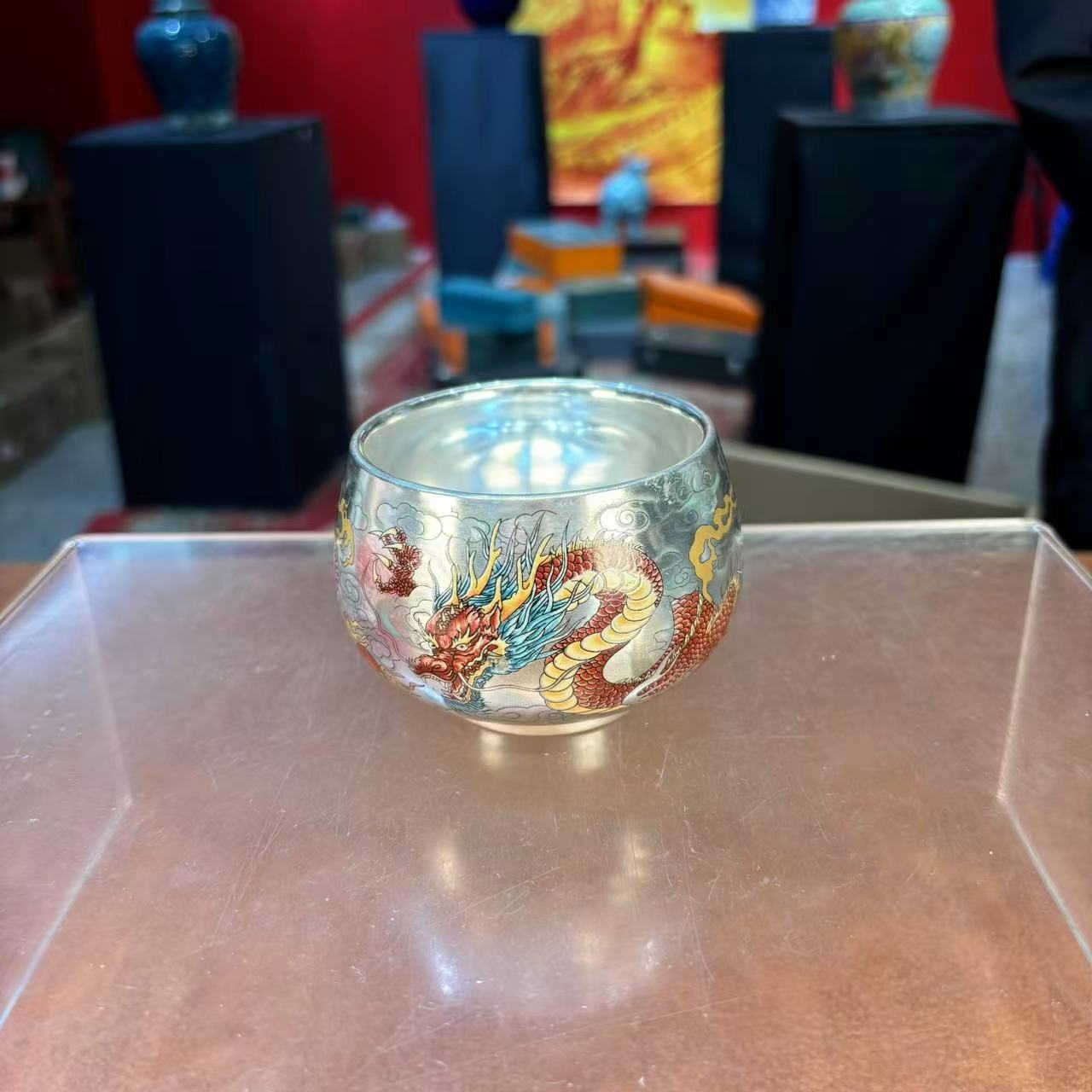 秋香茶具 龙凤银缸杯主人杯品茗杯-4850-0824