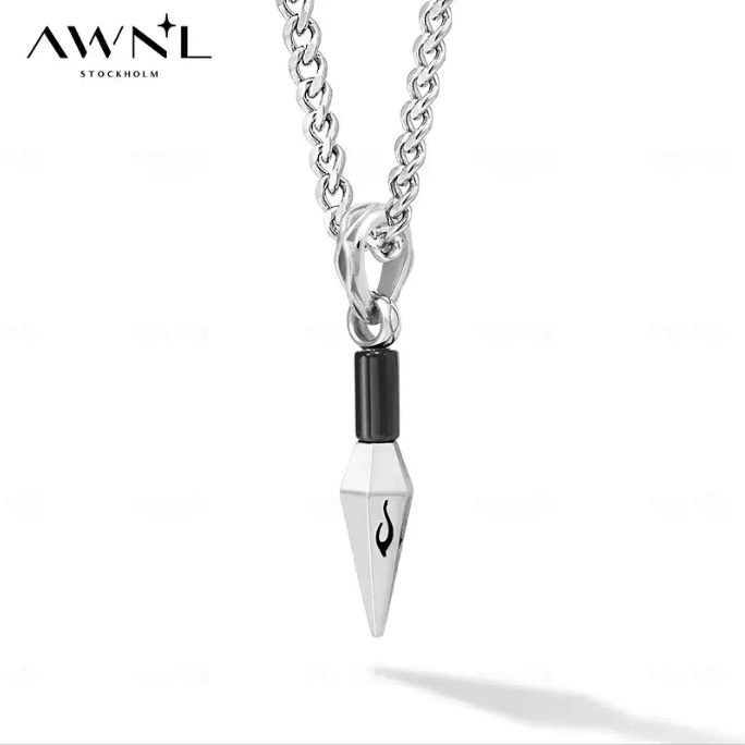 AWNL火焰纹金刚剑黑曜石项链男款轻奢小众设计感百搭送男友礼物