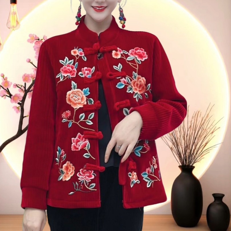 加绒加厚民族风刺绣外套