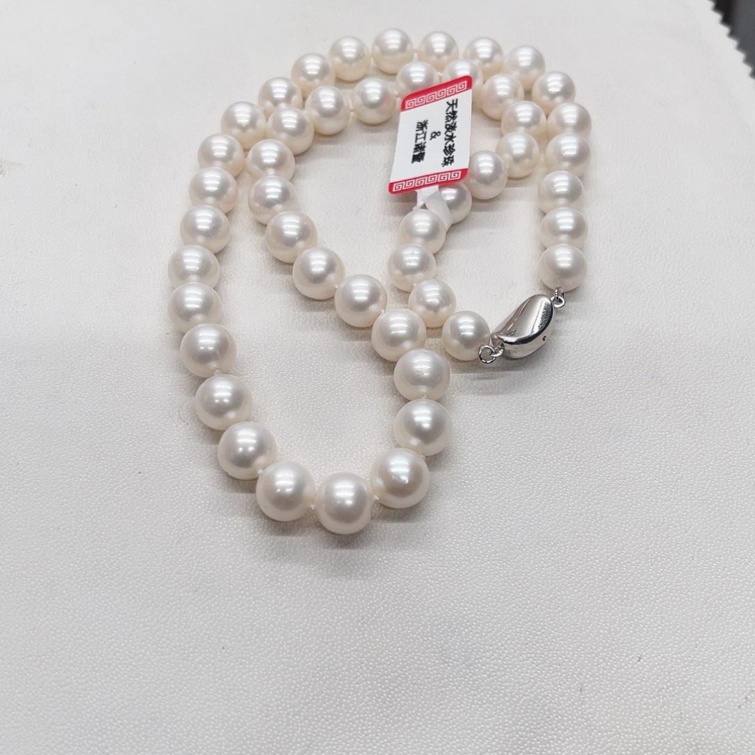 淡水珍珠颈饰银S925镶嵌9-10正圆