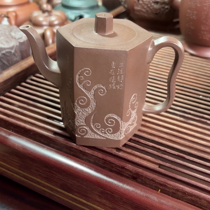 茶壶紫砂紫泥六方