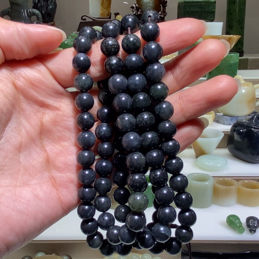 和田玉把件未镶嵌青花108卡8珠串福利款