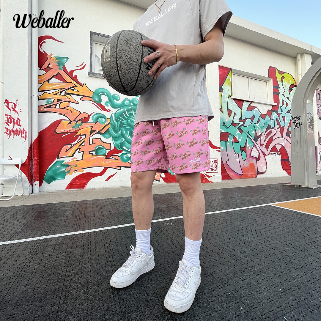 Weballer美式夏季清凉碎花空气层四分短裤篮球运动训练裤男士透气