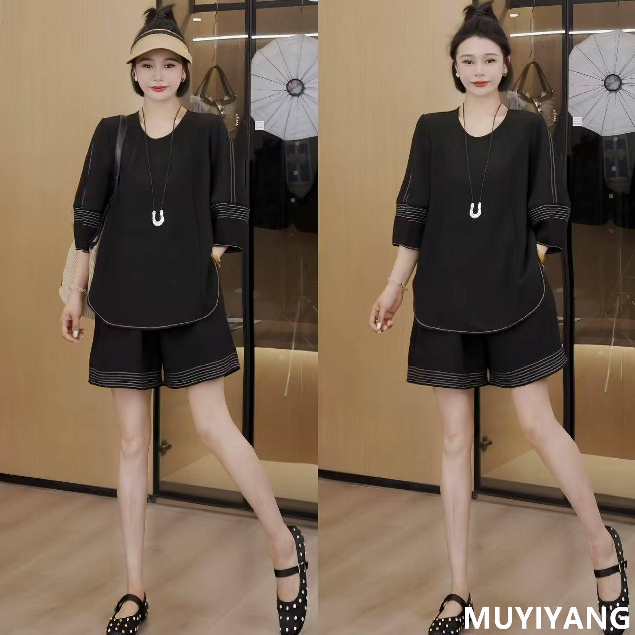 【织兮】设计感小众明线灯笼袖高定版两件套装 衣长66 25-240#