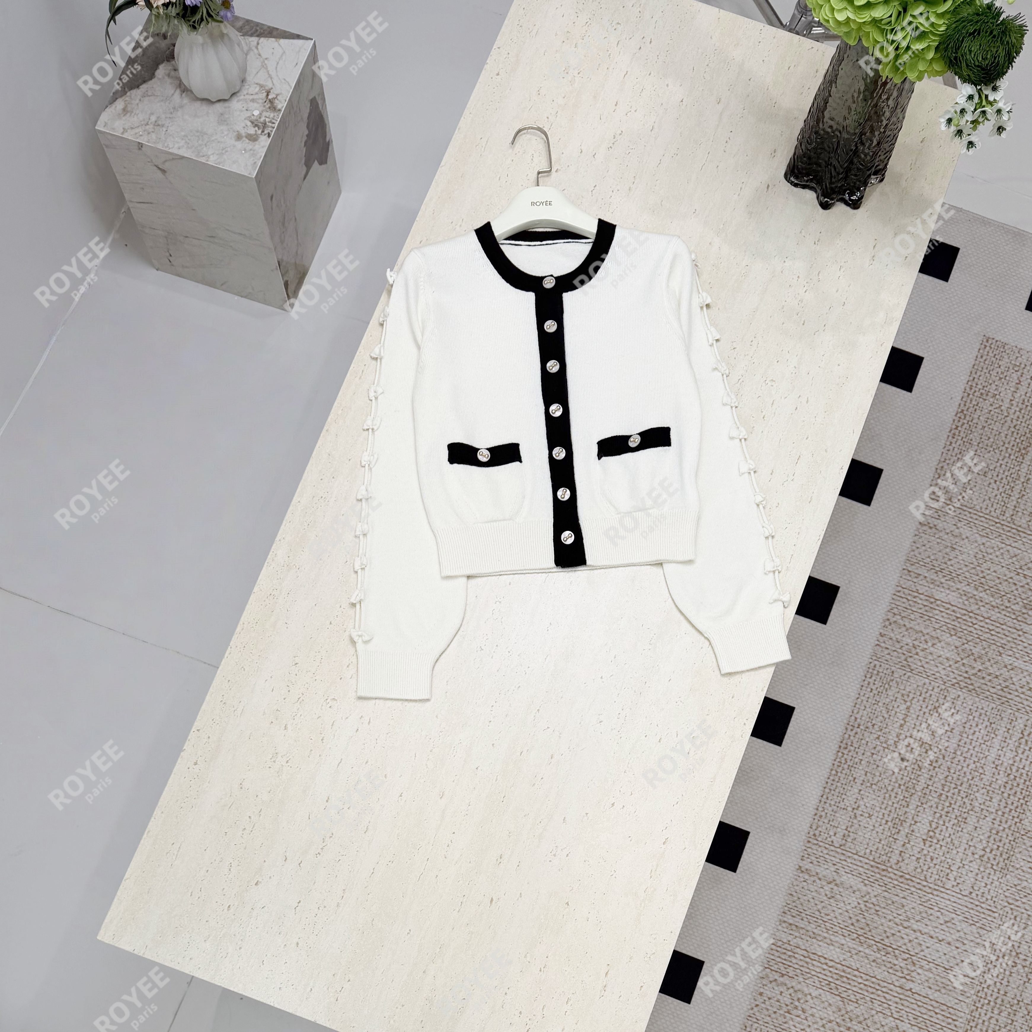 【甜心结】法式甜美手袖镂空蝴蝶结编织设计针织衫上衣女RY1678