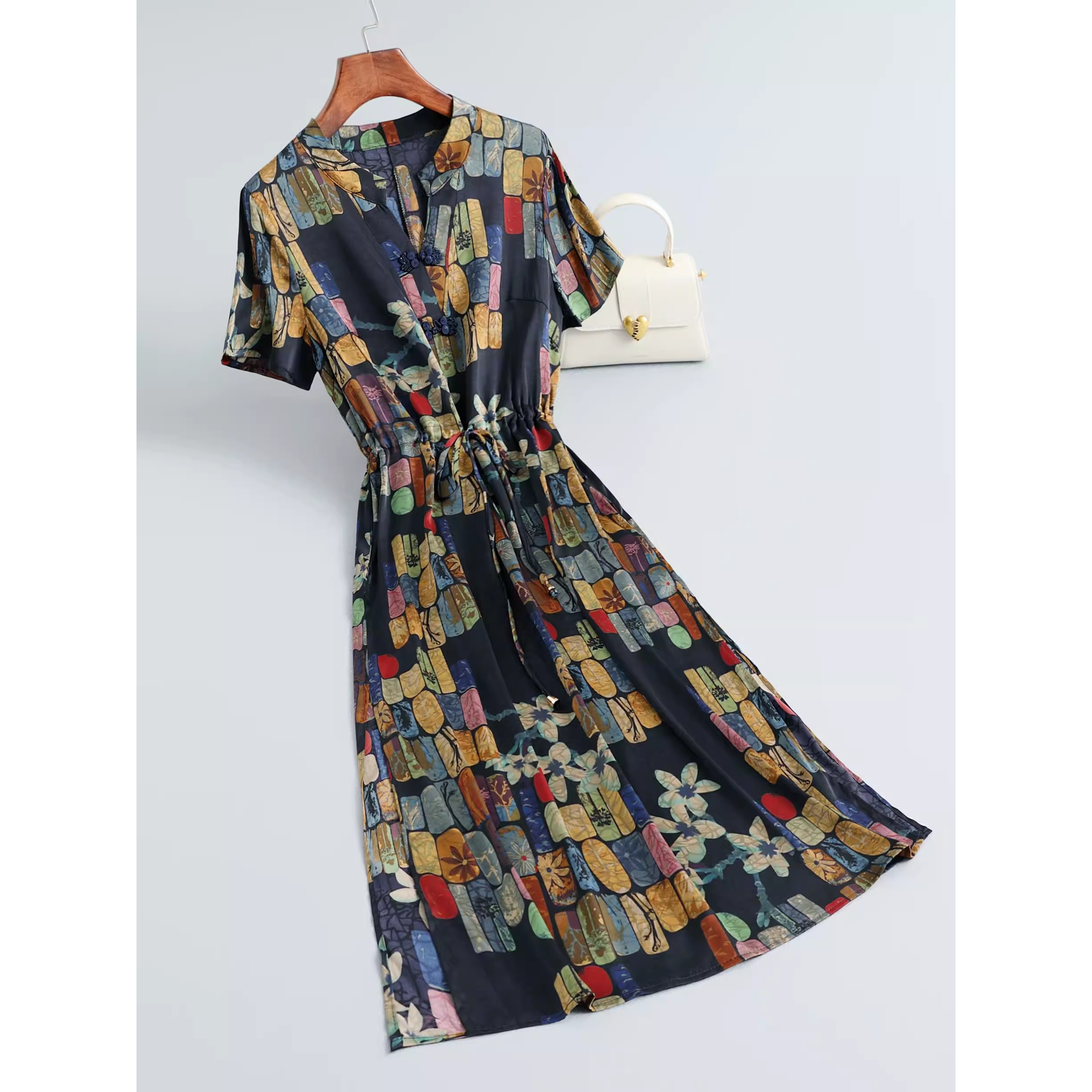 新中式改良旗袍连衣裙女2025春夏新款时尚印花大码显瘦裙子