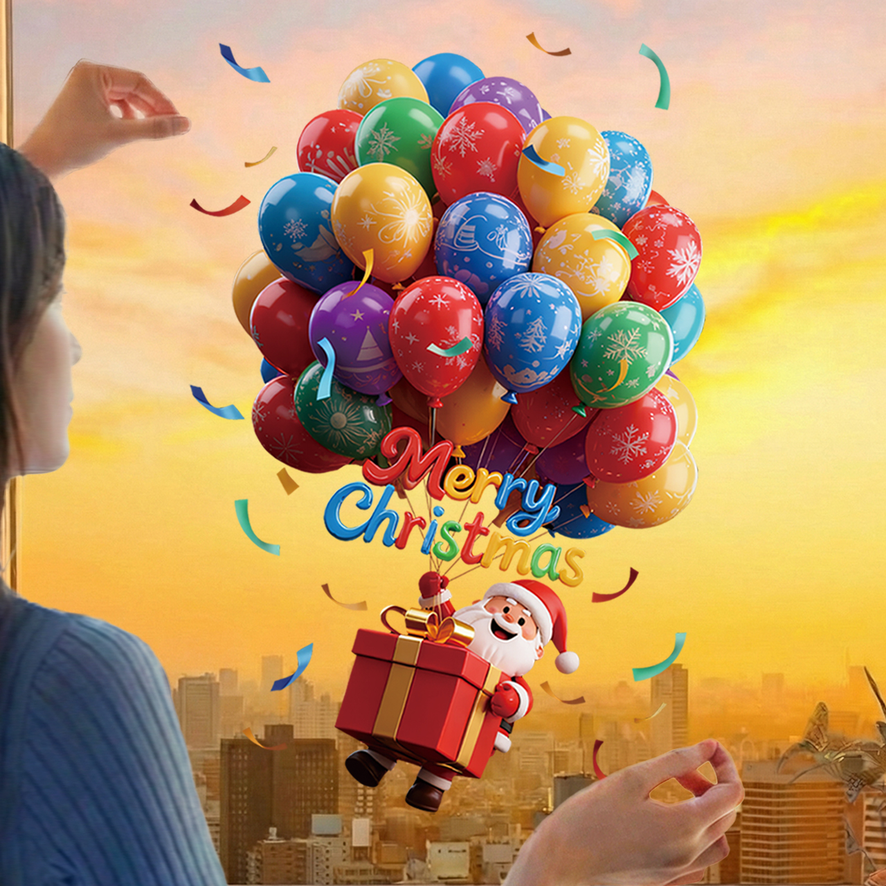 圣诞节场景布置玻璃贴纸立体感彩色圣诞树窗花贴装扮店铺橱窗门贴