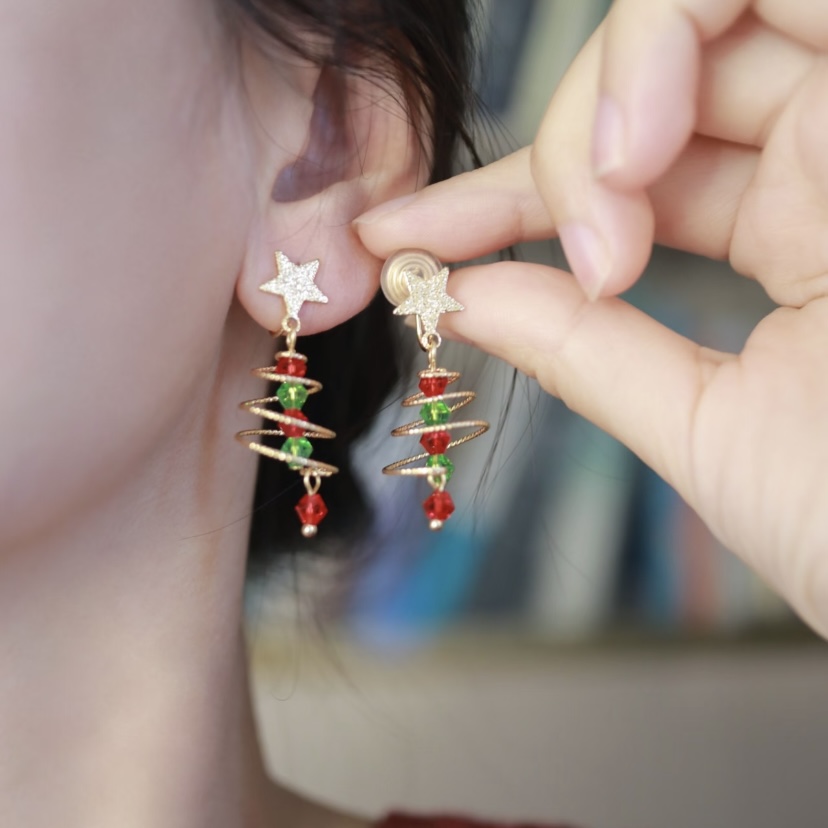 铜合金耳饰 H222圣诞氛围感耳夹无耳洞蚊香盘耳夹灵动甜美耳饰