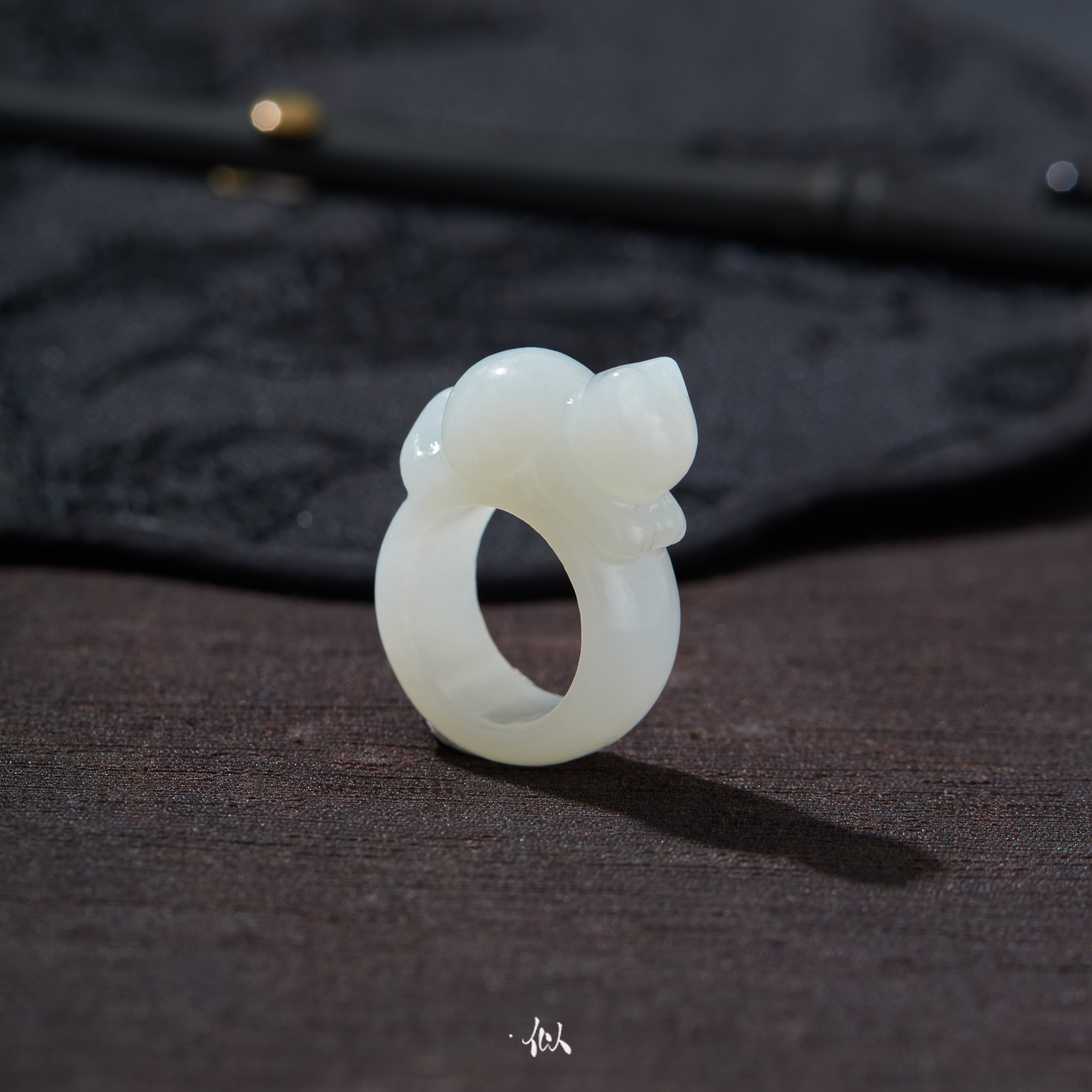 【雪团】·似梓珠宝· 和田玉小猫戒指  XYMD32500019